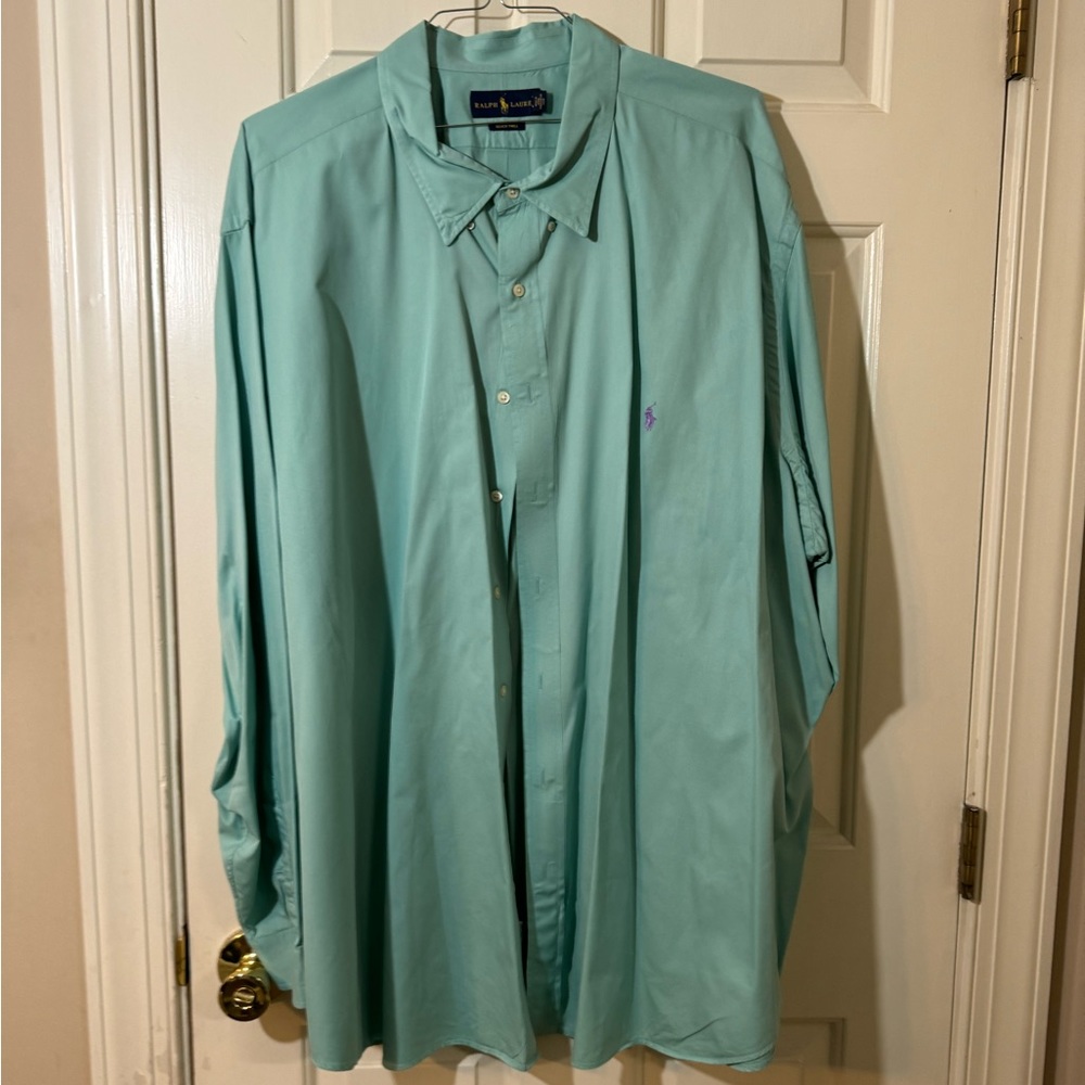 Polo by Ralph Lauren, long sleeve dress shirt in green. 4XL.